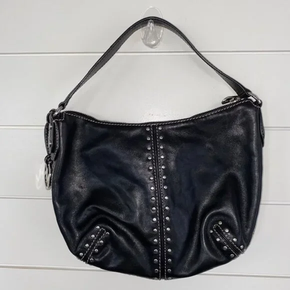 Michael Kors Bedford Leather Shoulder Bag - BlackSilver Studs & MK Logo